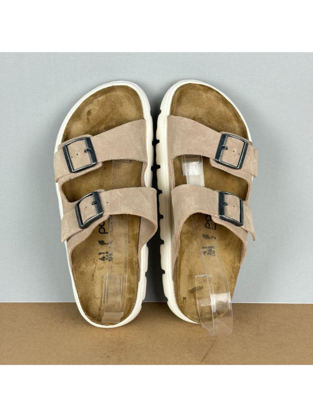 Papillio Birkenstock Arizona Chunky Platform Sandals Womens 10 Beige Buckled - Picture 5 of 8